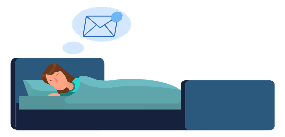 Woman receiving email while she is asleep Illustration