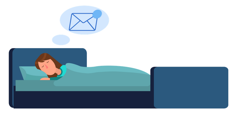 Woman receiving email while she is asleep  Illustration