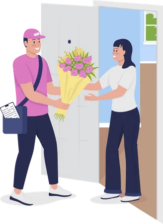 Woman receiving flower delivery  Illustration