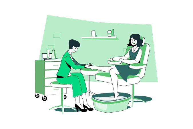 Woman receiving foot massage service from masseuse Illustration