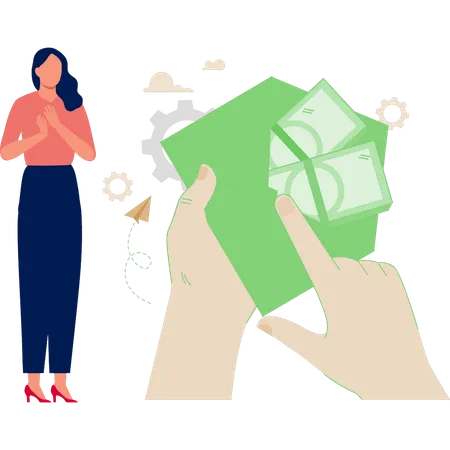 Woman receiving  her money  Illustration