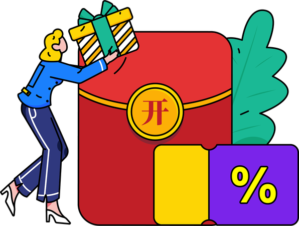 Woman receiving jackpot prize on shopping  Illustration