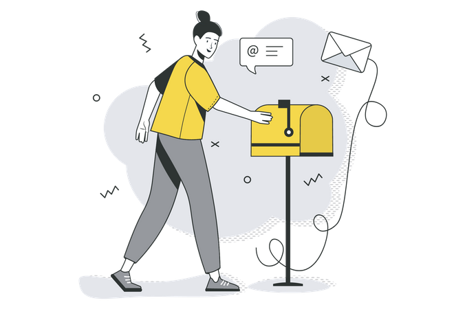 Woman Receiving Mail  Illustration