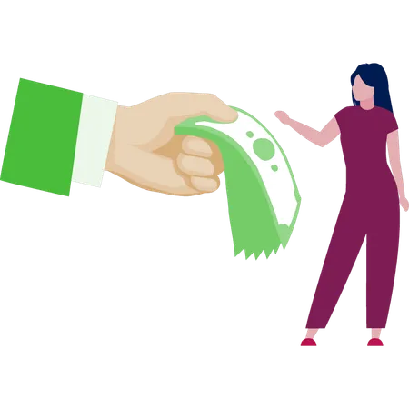 Woman receiving money in cash  Illustration