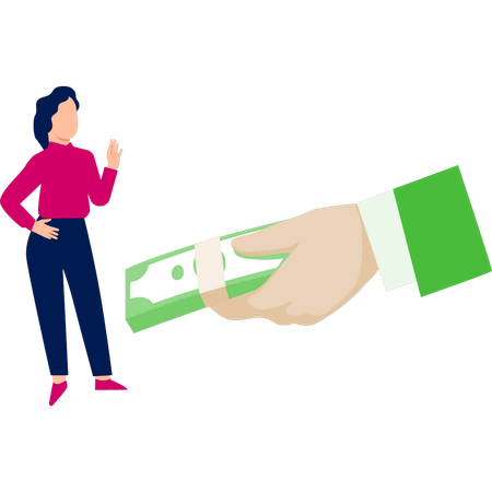 Woman receiving money in hand  Illustration