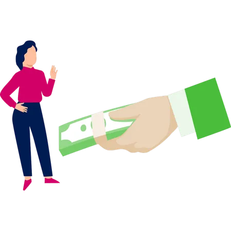 Woman receiving money in hand  Illustration