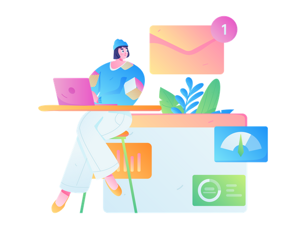 Woman receiving new email  イラスト