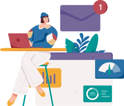 Woman receiving new email  Illustration