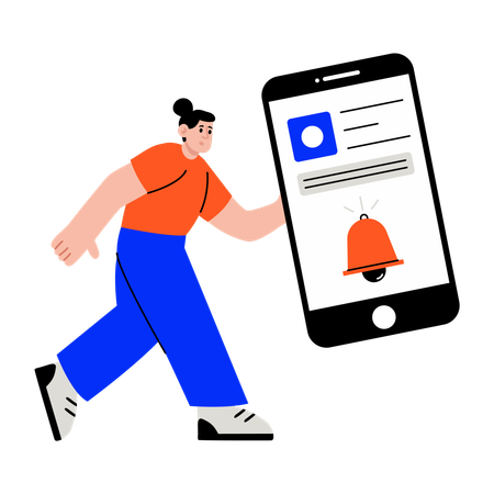 警告通知を受け取る女性  イラスト