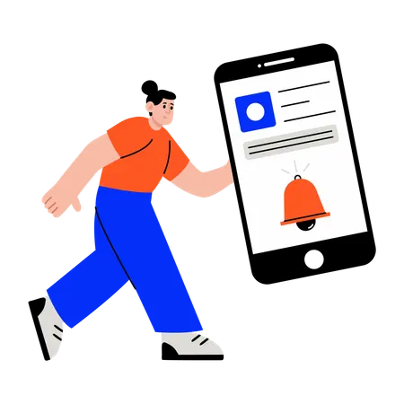 警告通知を受け取る女性  イラスト