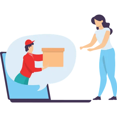 A Delivery Girl Deliver The Parcel To A Girl Who Ordered Online Illustration