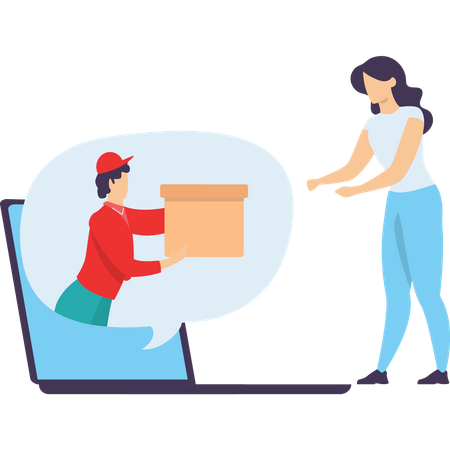 Woman receiving online order  Illustration