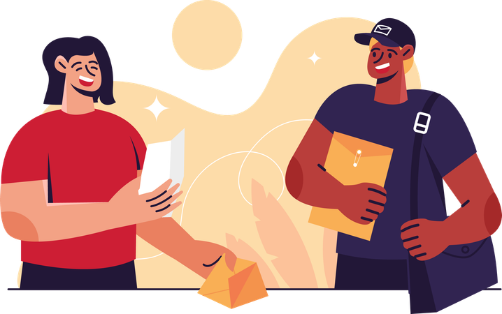 Woman receiving package from courier  Illustration