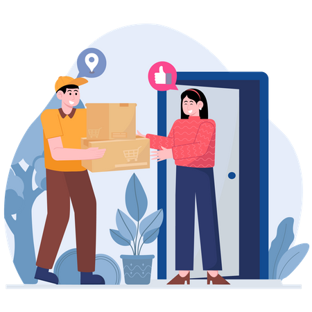 Woman Receiving Parcel  Illustration