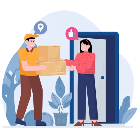 Woman Receiving Parcel  Illustration