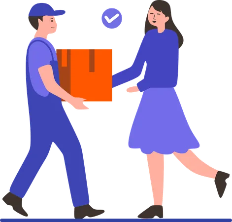 Woman receiving product through Courier Service  Illustration