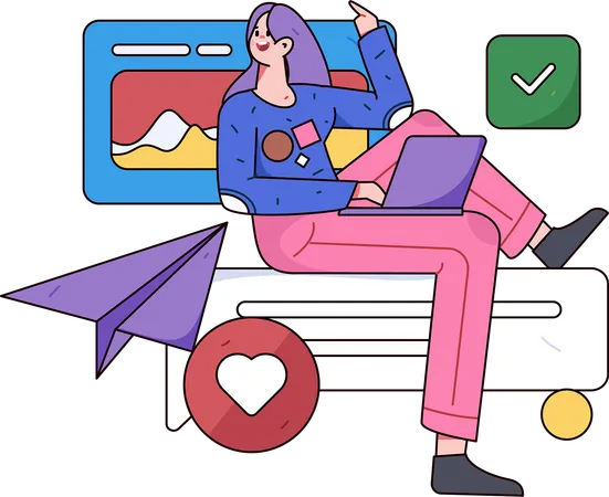 Woman receiving promotional mails from users  Illustration