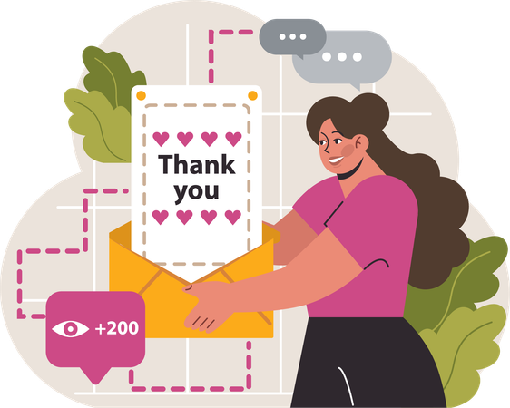 Woman receiving thank you message  Illustration