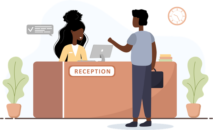 Woman receptionist serving customers  Illustration