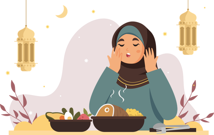 Woman Reciting Prayers Before Meals  Illustration