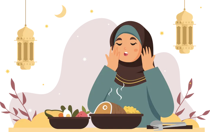 Woman Reciting Prayers Before Meals  Illustration