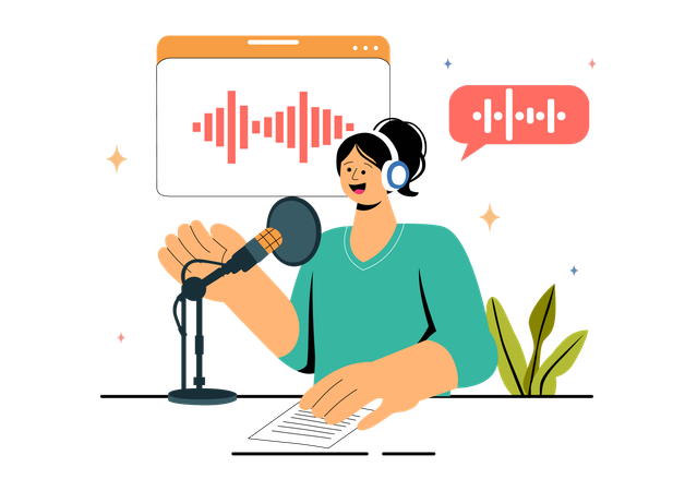Woman Record Dubbing and Voice Acting  Illustration