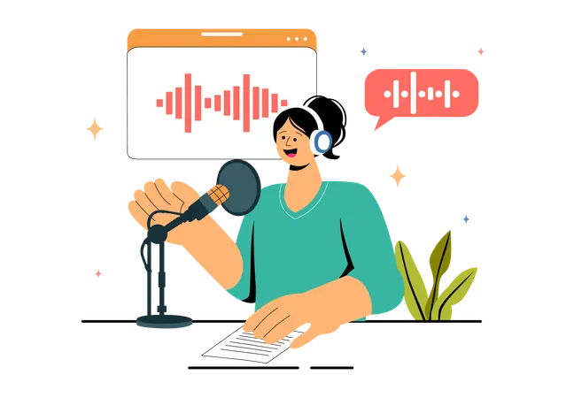 Woman Record Dubbing and Voice Acting  Illustration