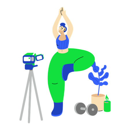 Woman recording a video yoga class  Illustration