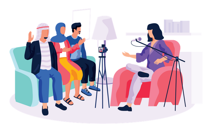 Woman recording audio  イラスト
