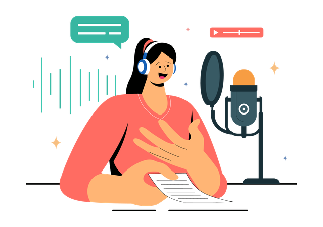 Woman Recording Dubbing Voice  Illustration