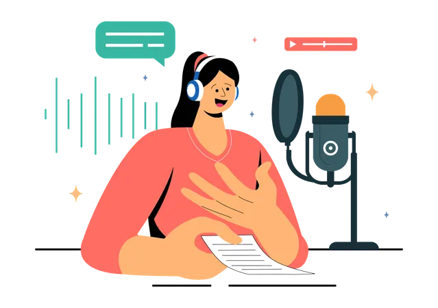 Woman Recording Dubbing Voice  Illustration
