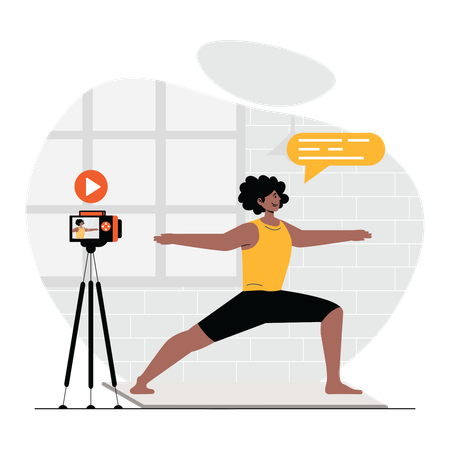 Woman recording herself while doing yoga  Illustration