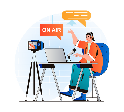 Woman recording podcast  Illustration