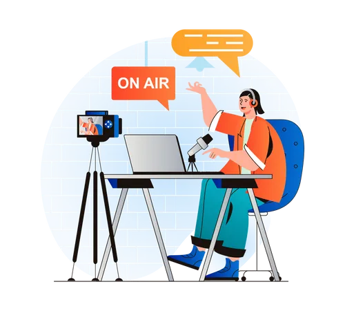 Woman recording podcast  Illustration