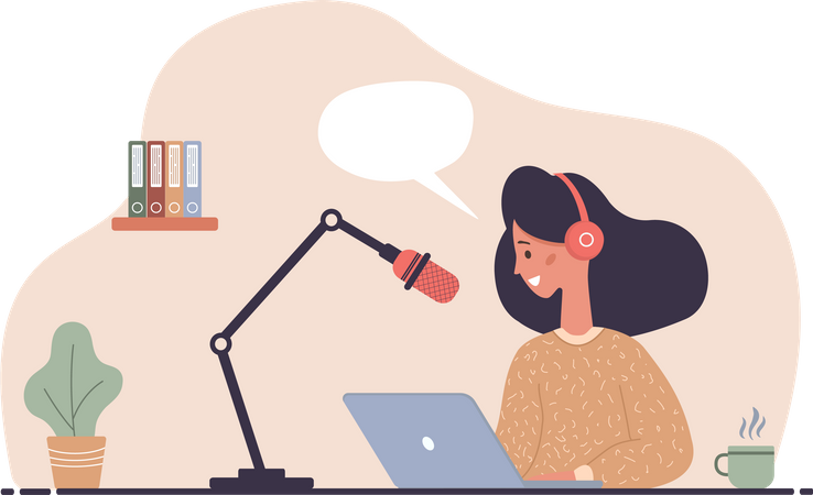 Woman recording podcast  Illustration