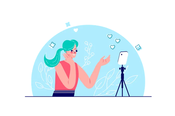 Woman recording podcast  Illustration