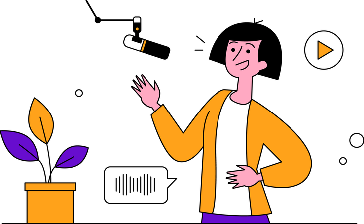 Woman recording podcast  Illustration