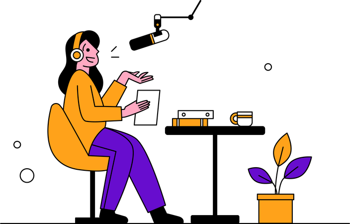 Woman recording podcast  Illustration