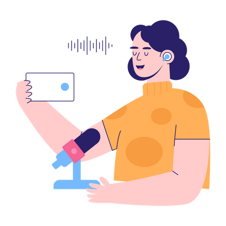 Woman Recording Podcast  イラスト