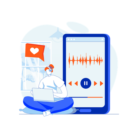 Woman recording podcast on smartphone  Illustration