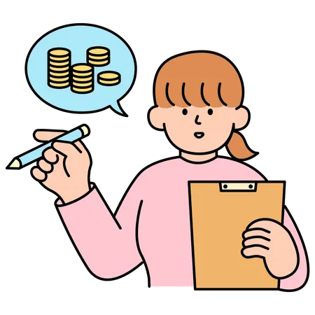 Woman Recording Savings Notes  Illustration