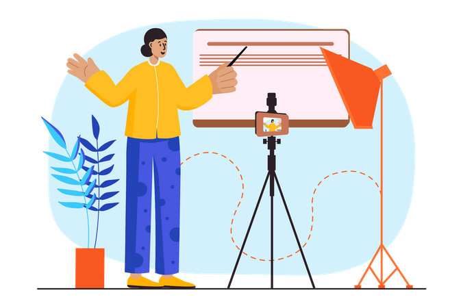 Woman recording teaching tutorial  Illustration