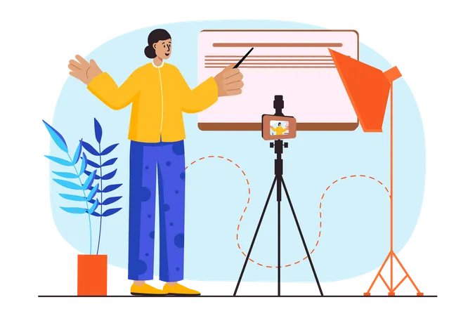Woman recording teaching tutorial  Illustration