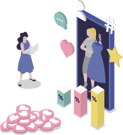 Woman records her shopping on social media  Illustration
