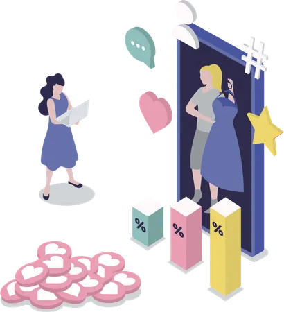 Woman records her shopping on social media  Illustration