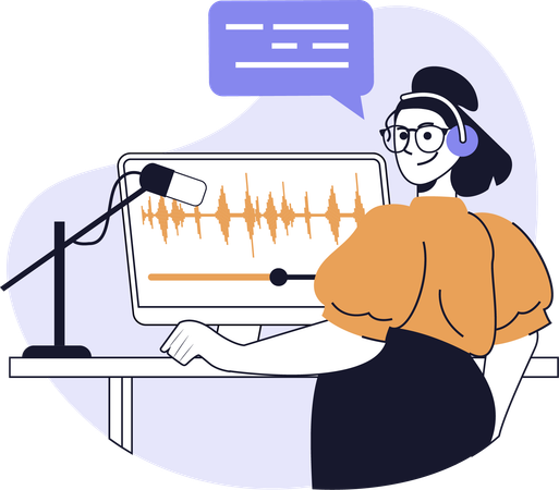 Woman records her voice on microphone  Illustration