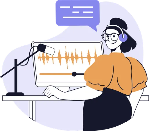 Woman records her voice on microphone  Illustration
