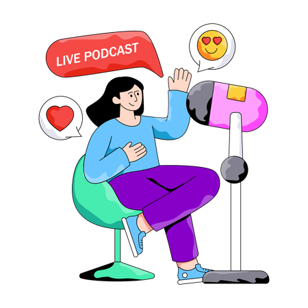 Woman records Live Podcast  Illustration