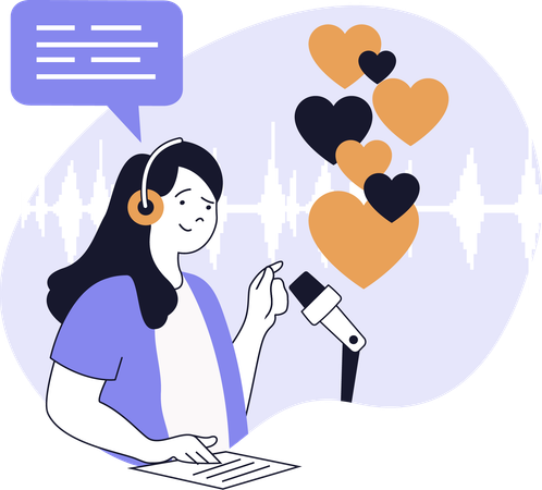 Woman records love podcast  Illustration