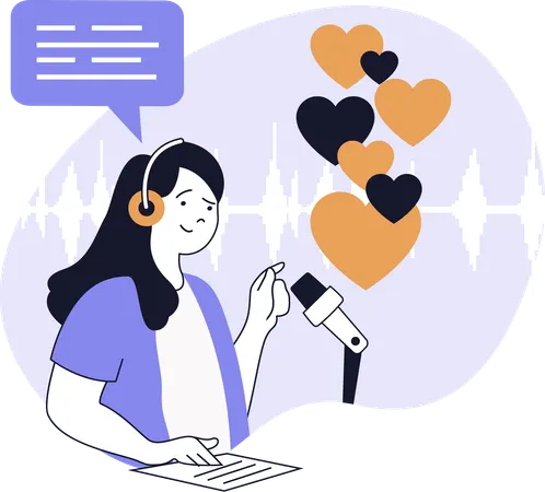 Woman records love podcast  Illustration